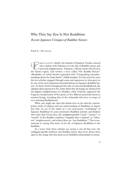 Why They Say Zen Is Not Buddhism Recent Japanese Critiques of Buddha-Nature