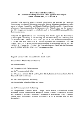 Tierseuchenrechtliche Anordnung Des Landesuntersuchungsamtes Zum Schutz Gegen Die Schweinepest Vom 09. Februar 2009 (Az.: 23 174-10-2)