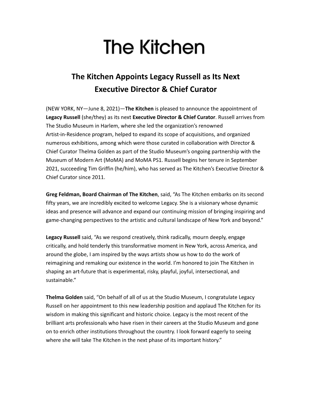 The Kitchen Appoints Legacy Russell As Its Next Executive Director & Chief Curator