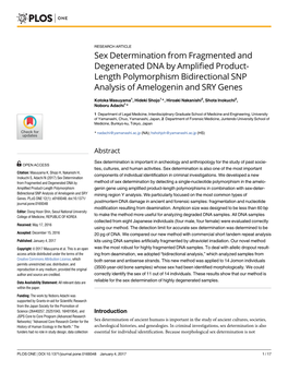 Sex Determination from Fragmented and Degenerated DNA by Amplified Product- Length Polymorphism Bidirectional SNP Analysis of Amelogenin and SRY Genes