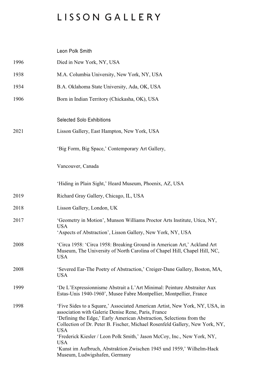 Leon Polk Smith CV