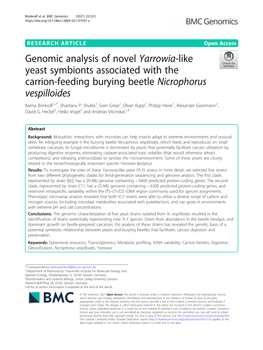 Genomic Analysis of Novel Yarrowia-Like Yeast Symbionts Associated with the Carrion-Feeding Burying Beetle Nicrophorus Vespilloides