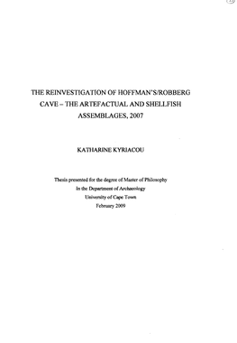 The Reinvestigation of Hoffman'sirobberg Cave - the Artefactual and Shellfish Assemblages, 2007