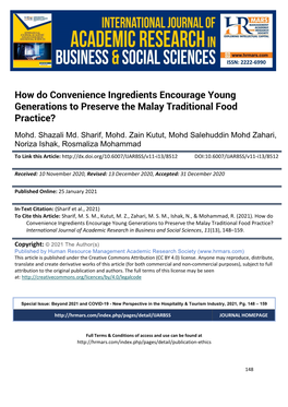 How Do Convenience Ingredients Encourage Young Generations to Preserve the Malay Traditional Food Practice?