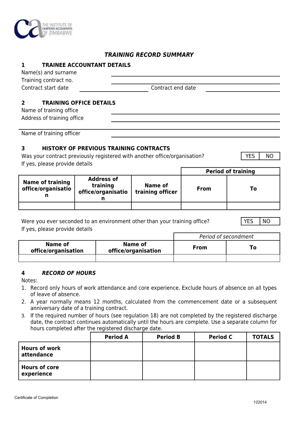 Final Assessment Training Record