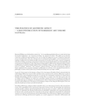 The Politics of Aesthetic Affect —A Reconstruction of Habermas' Art