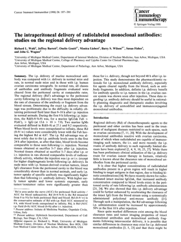 The Intraperitoneal Delivery of Radiolabeled Monoclonal Antibodies: Studies on the Regional Delivery Advantage