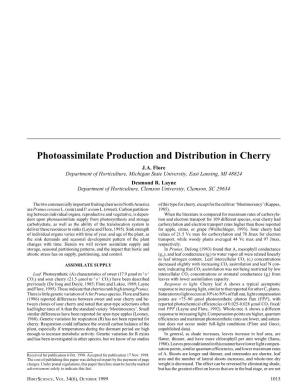 Photoassimilate Production and Distribution in Cherry J.A