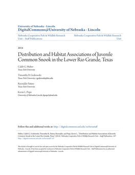 Distribution and Habitat Associations of Juvenile Common Snook in the Lower Rio Grande, Texas Caleb G