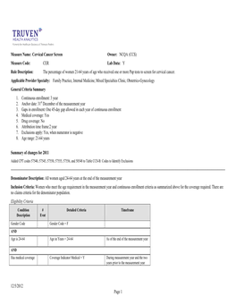 Measure Name: Cervical Cancer Screen