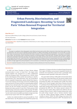 Urban Poverty, Discrimination, and Fragmented Landscapes: Recasting 'Le Grand Paris' Urban Renewal Proposal for Territorial