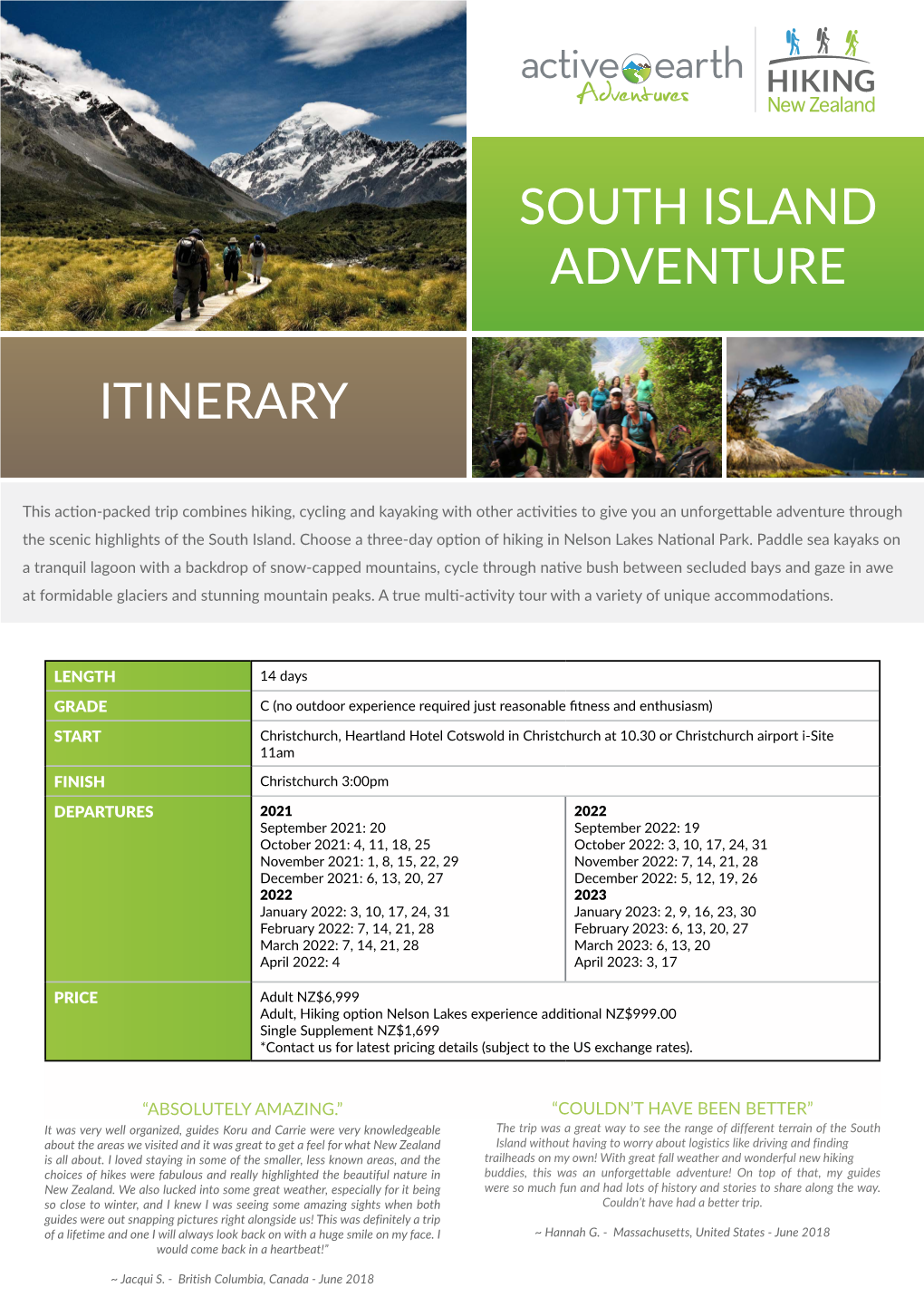 South Island Adventure Itinerary