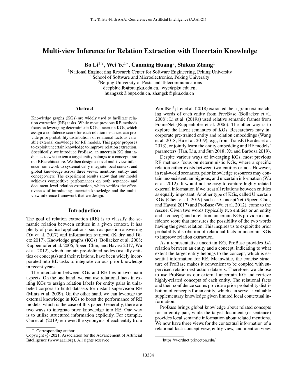 Multi-View Inference for Relation Extraction with Uncertain Knowledge