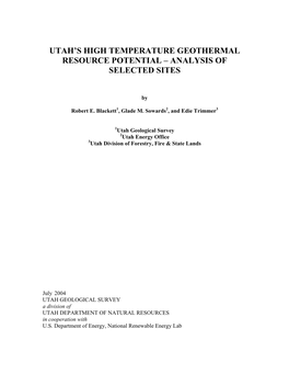Utah's High Temperature Geothermal Resource