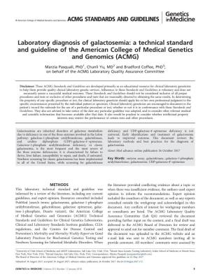 Laboratory Diagnosis of Galactosemia: a Technical Standard and Guideline of the American College of Medical Genetics and Genomics (ACMG)