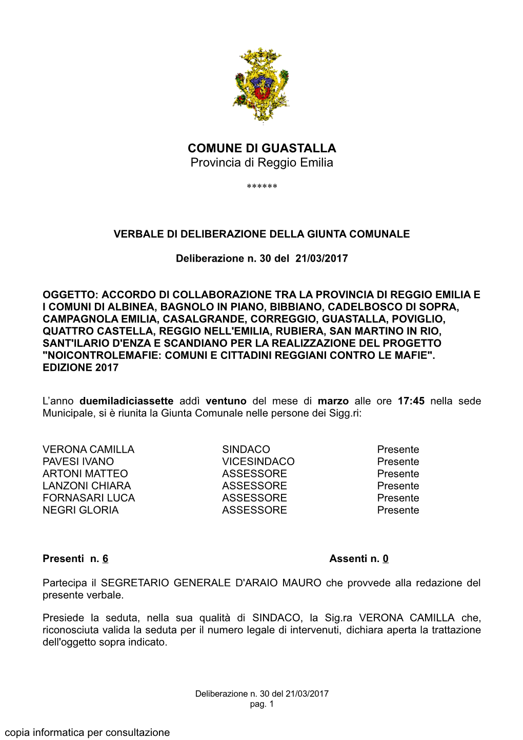 COMUNE DI GUASTALLA Provincia Di Reggio Emilia