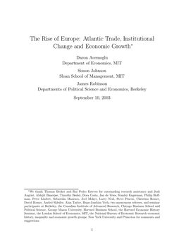 The Rise of Europe: Atlantic Trade, Institutional Change and Economic Growth∗