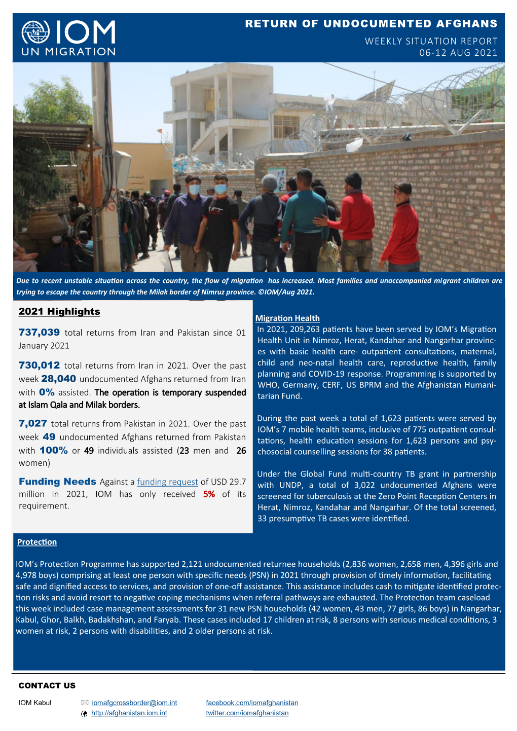 Return of Undocumented Afghans Weekly Situation Report 06-12 Aug 2021