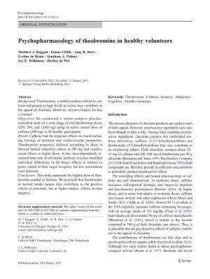 Psychopharmacology of Theobromine in Healthy Volunteers