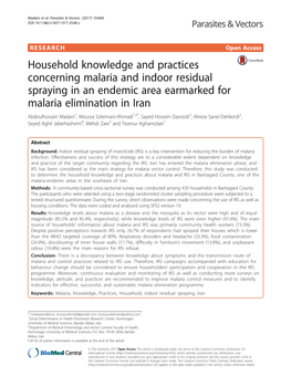 Household Knowledge and Practices Concerning Malaria and Indoor
