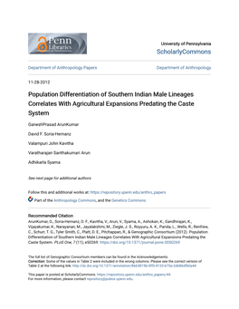Population Differentiation of Southern Indian Male Lineages Correlates with Agricultural Expansions Predating the Caste System