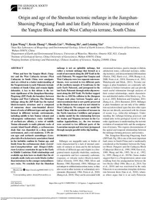 Shaoxing-Pingxiang Fault and Late Early Paleozoic Juxtaposition of the Yangtze Block and the West Cathaysia Terrane, South China