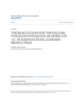 IN NAJDI SAUDI ESL LEARNERS PRODUCTION Abdullah Ahmed Alqarni Southern Illinois University Carbondale, Alqarni86@Hotmail.Com