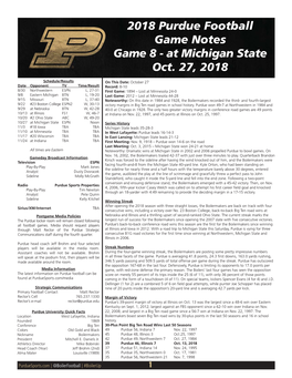 2018 Purdue Football Game Notes Game 8 - at Michigan State Oct