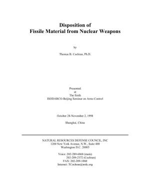 Disposition of Fissile Material from Nuclear Weapons