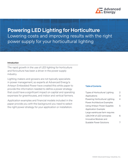 Powering LED Lighting for Horticulture Lowering Costs and Improving Results with the Right Power Supply for Your Horticultural Lighting