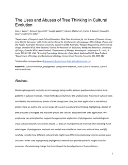 The Uses and Abuses of Tree Thinking in Cultural Evolution