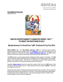 Dentsu Entertainment's Animated Series “Lbx™” To