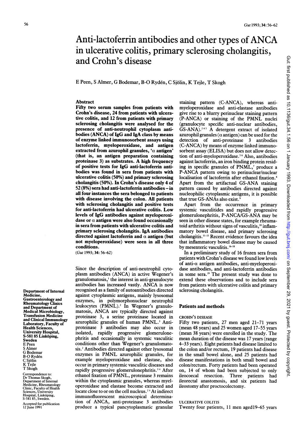 Anti-Lactoferrin Antibodies and Other Types Ofanca