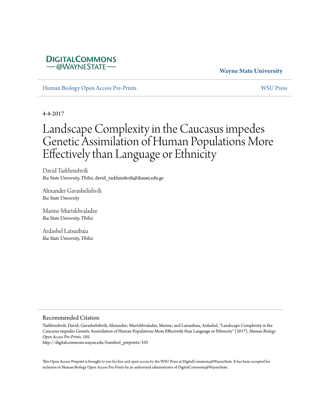 Landscape Complexity in the Caucasus Impedes Genetic