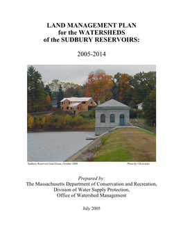 LAND MANAGEMENT PLAN for the WATERSHEDS of the SUDBURY RESERVOIRS