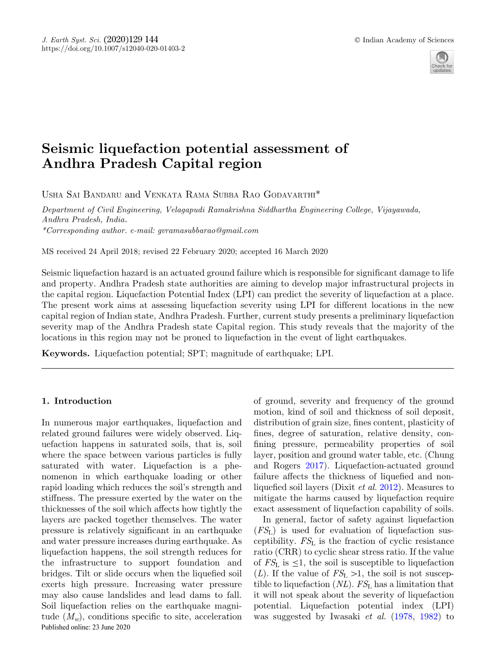 Seismic Liquefaction Potential Assessment of Andhra Pradesh Capital Region