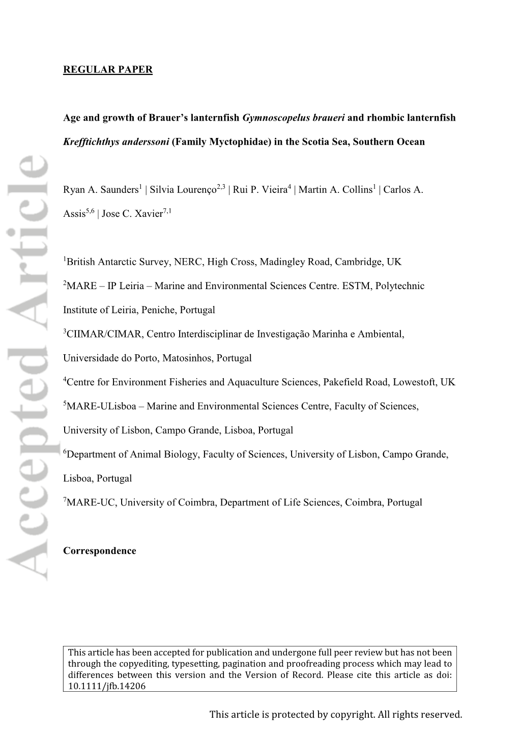 Age and Growth of Brauer's Lanternfish