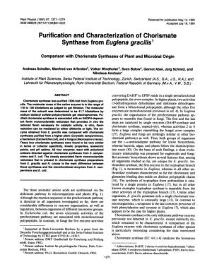 Purification and Characterization of Chorismate Synthase from Euglena Gracilis'