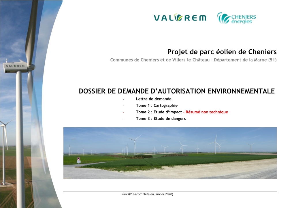 Projet De Parc Éolien De Cheniers DOSSIER