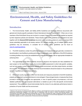 Environmental, Health, and Safety Guidelines for Cement and Lime Manufacturing