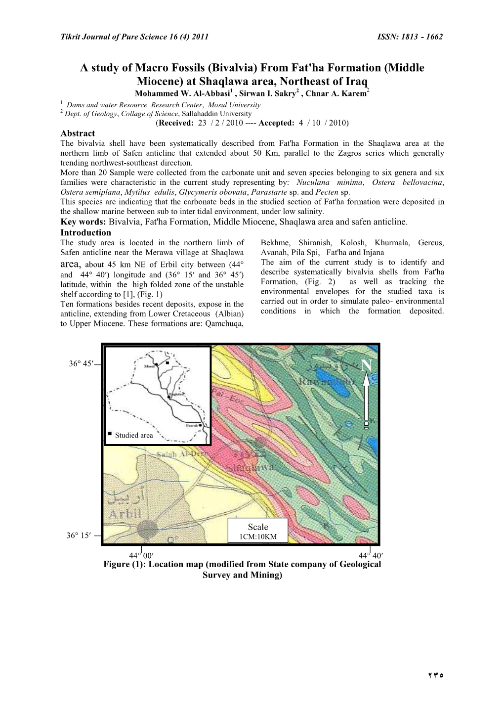 A Study of Macro Fossils (Bivalvia) from Fat'ha Formation (Middle Miocene) at Shaqlawa Area, Northeast of Iraq Mohammed W