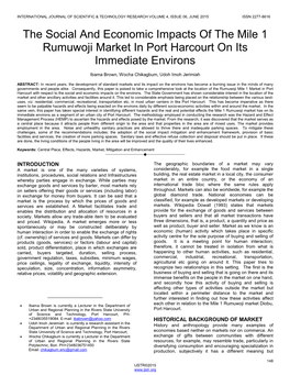 The Social and Economic Impacts of the Mile 1 Rumuwoji Market in Port Harcourt on Its Immediate Environs