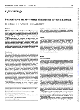 Pasteurisation and the Control of Milkborne Infection in Britain