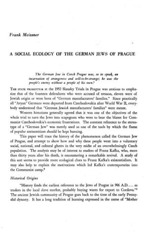A Social Ecology of the German Jews of Prague