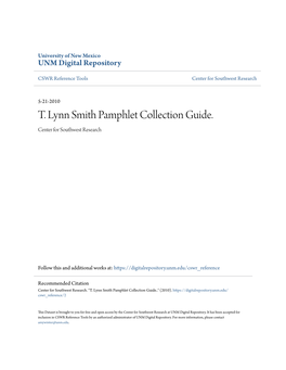 T. Lynn Smith Pamphlet Collection Guide. Center for Southwest Research