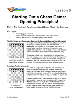 Starting out a Chess Game: Opening Principles!