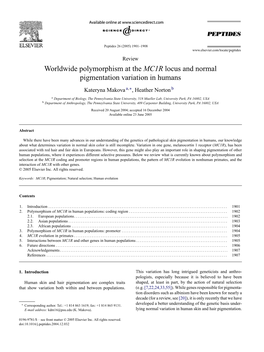 Worldwide Polymorphism at the MC1R Locus and Normal Pigmentation Variation in Humans