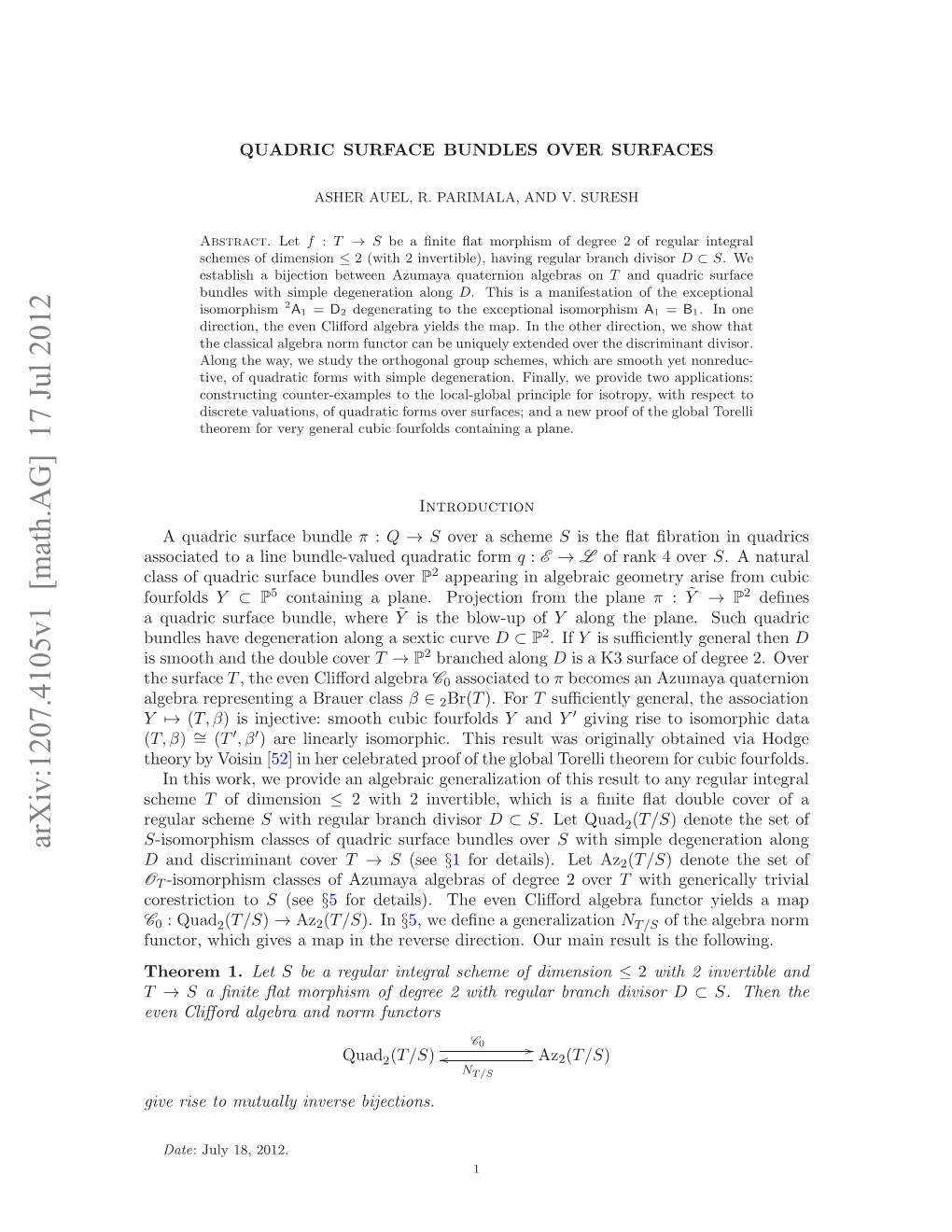 Quadric Surface Bundles Over Surfaces