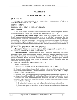 Chapter 210-B. NOTICE of RISK to PERSONAL DATA