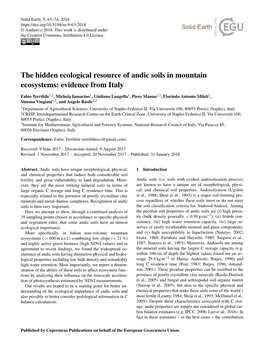 The Hidden Ecological Resource of Andic Soils in Mountain Ecosystems: Evidence from Italy